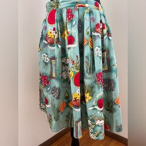 Grace Karin Turquoise Rockabilly Viva Frida Kahlo Pleated A-Line Skirt